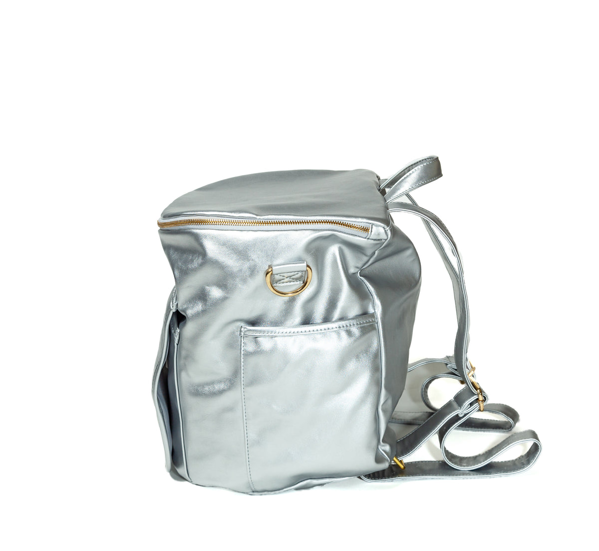 Silver Metallic Drawstring Backpack Metallic Silver Leather Backpack – sassy-caddy-inc.