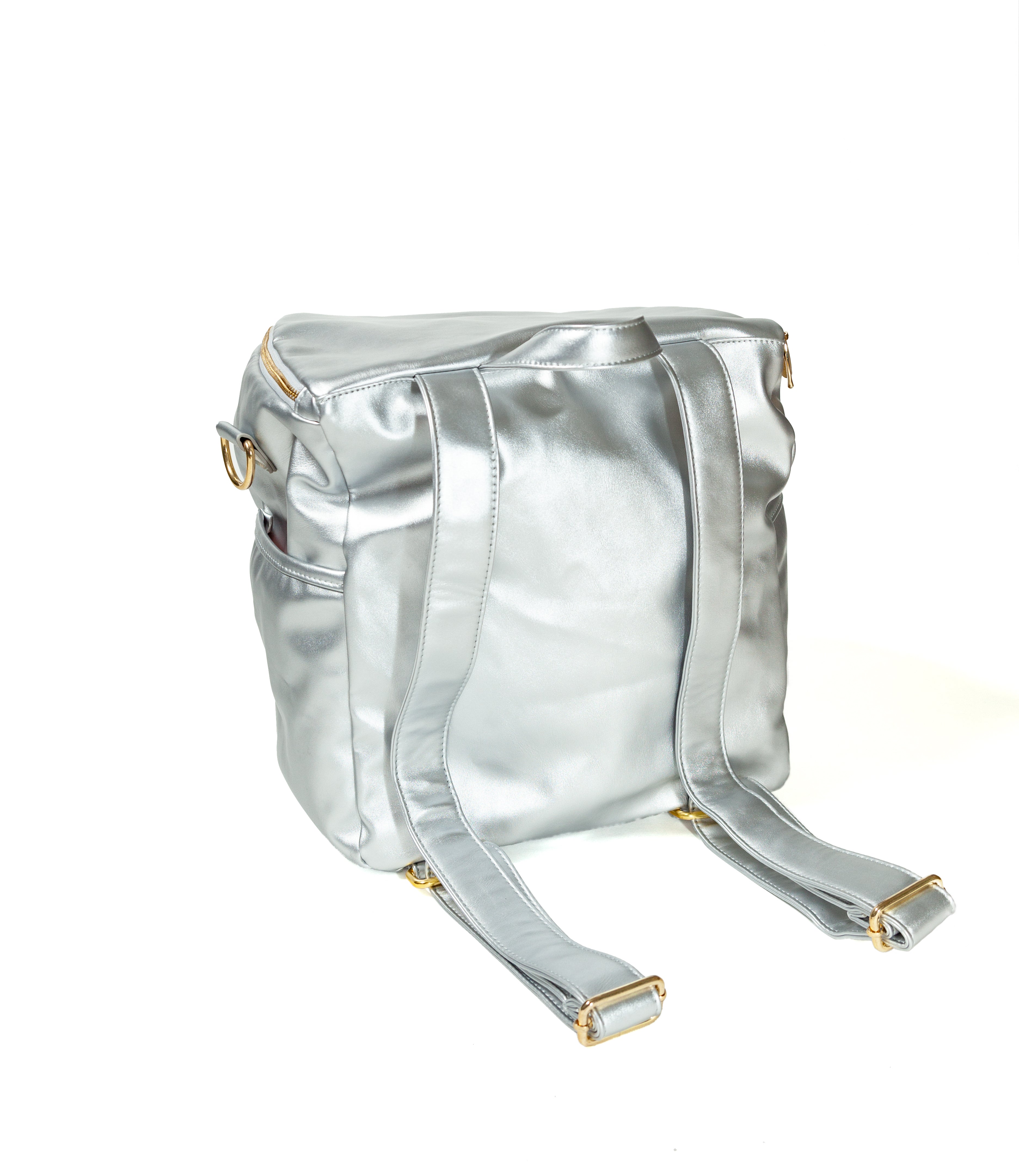 Silver Metallic Drawstring Backpack Metallic Silver Leather Backpack – sassy-caddy-inc.