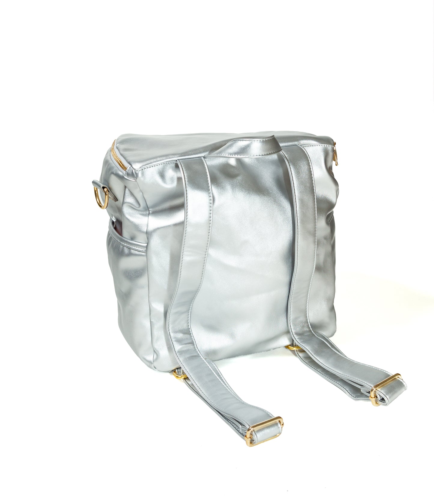Metallic Silver Leather Back Pack